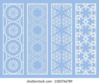 Decorative geometric line borders with repeating texture. Tribal ethnic arabic, indian, turkish ornament, bookmarks templates set. Isolated design elements. Stylized lace patterns collection