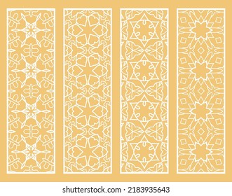 Decorative geometric line borders with repeating texture. Tribal ethnic arabic, indian, turkish ornament, bookmarks templates set. Isolated design elements. Stylized lace patterns collection