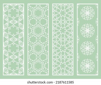 Decorative geometric line borders with repeating texture. Tribal ethnic arabic, indian, turkish ornament, bookmarks templates set. Isolated design elements. Stylized lace patterns collection