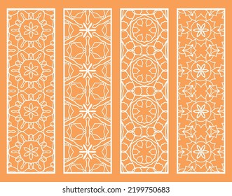 Decorative geometric line borders with repeating texture. Tribal ethnic arabic, indian, turkish ornament, bookmarks templates set. Isolated design elements. Stylized lace patterns collection
