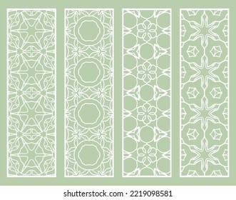 Decorative geometric line borders with repeating texture. Tribal ethnic arabic, indian, turkish ornament, bookmarks templates set. Isolated design elements. Stylized lace patterns collection