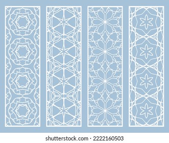 Decorative geometric line borders with repeating texture. Tribal ethnic arabic, indian, turkish ornament, bookmarks templates set. Isolated design elements. Stylized lace patterns collection