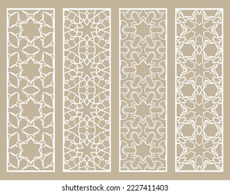 Decorative geometric line borders with repeating texture. Tribal ethnic arabic, indian, turkish ornament, bookmarks templates set. Isolated design elements. Stylized lace patterns collection