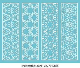 Decorative geometric line borders with repeating texture. Tribal ethnic arabic, indian, turkish ornament, bookmarks templates set. Isolated design elements. Stylized lace patterns collection
