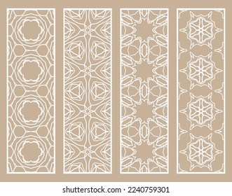 Decorative geometric line borders with repeating texture. Tribal ethnic arabic, indian, turkish ornament, bookmarks templates set. Isolated design elements. Stylized lace patterns collection