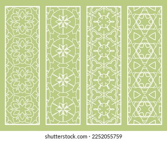 Decorative geometric line borders with repeating texture. Tribal ethnic arabic, indian, turkish ornament, bookmarks templates set. Isolated design elements. Stylized lace patterns collection