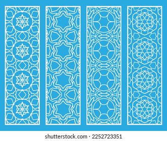 Dekorative geometrische Linienränder mit sich wiederholender Textur. Ethnische arabische Stämme, Indianer, türkische Ornamente, Lesezeichen-Vorlagen. Einzige Design-Elemente. Kollektion stilvoller Spitzen-Muster