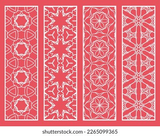 Decorative geometric line borders with repeating texture. Tribal ethnic arabic, indian, turkish ornament, bookmarks templates set. Isolated design elements. Stylized lace patterns collection