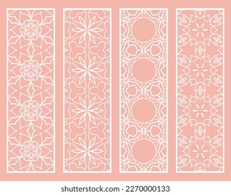 Decorative geometric line borders with repeating texture. Tribal ethnic arabic, indian, turkish ornament, bookmarks templates set. Isolated design elements. Stylized lace patterns collection
