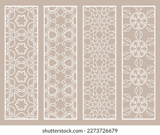 Decorative geometric line borders with repeating texture. Tribal ethnic arabic, indian, turkish ornament, bookmarks templates set. Isolated design elements. Stylized lace patterns collection