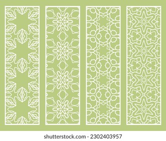 Decorative geometric line borders with repeating texture. Tribal ethnic arabic, indian, turkish ornament, bookmarks templates set. Isolated design elements. Stylized lace patterns collection