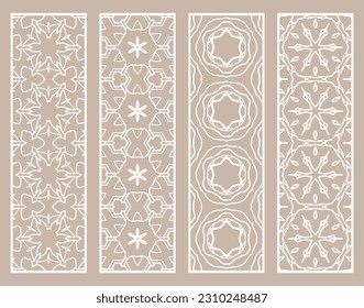 Dekorative geometrische Linienränder mit sich wiederholender Textur. Ethnische arabische Stämme, Indianer, türkische Ornamente, Lesezeichen-Vorlagen. Einzige Design-Elemente. Kollektion stilvoller Spitzen-Muster