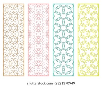 Bordes de línea geométrica decorativos con textura extensible. Ornamento tribal étnico árabe, indio, turco, plantillas de marcadores establecidas. Elementos de diseño aislados. Colección de patrones de encaje estilizados