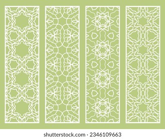 Decorative geometric line borders with repeating texture. Tribal ethnic arabic, indian, turkish ornament, bookmarks templates set. Isolated design elements. Stylized lace patterns collection