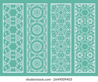 Bordas geométricas decorativas com textura repetida. Tribal étnica arábica, indiana, ornamento turco, bookmarks templates set. Elementos de design isolados. Coleção de padrões de renda estilizados