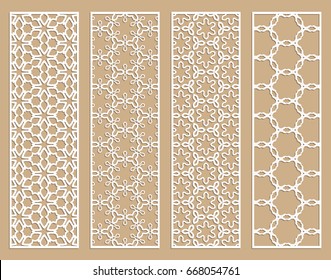 Decorative geometric line borders with repeating texture. Tribal ethnic arabic, indian, turkish ornament, bookmarks templates set. Isolated design elements. Stylized lace patterns collection