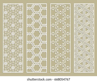 Decorative geometric line borders with repeating texture. Tribal ethnic arabic, indian, turkish ornament, bookmarks templates set. Isolated design elements. Stylized lace patterns collection
