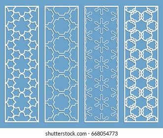 Decorative geometric line borders with repeating texture. Tribal ethnic arabic, indian, turkish ornament, bookmarks templates set. Isolated design elements. Stylized lace patterns collection