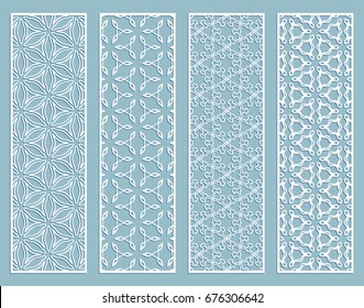 Decorative geometric line borders with repeating texture. Tribal ethnic arabic, indian, turkish ornament, bookmarks templates set. Isolated design elements. Stylized lace patterns collection