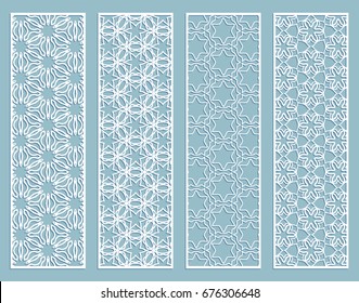 Decorative geometric line borders with repeating texture. Tribal ethnic arabic, indian, turkish ornament, bookmarks templates set. Isolated design elements. Stylized lace patterns collection