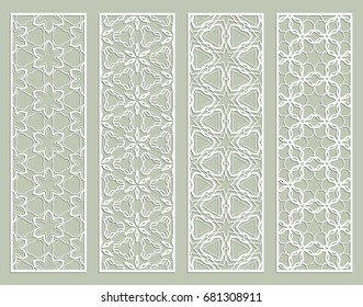 Decorative geometric line borders with repeating texture. Tribal ethnic arabic, indian, turkish ornament, bookmarks templates set. Isolated design elements. Stylized lace patterns collection
