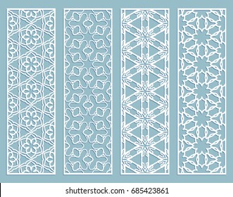 Decorative geometric line borders with repeating texture. Tribal ethnic arabic, indian, turkish ornament, bookmarks templates set. Isolated design elements. Stylized lace patterns collection