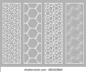 Decorative geometric line borders with repeating texture. Tribal ethnic arabic, indian, turkish ornament, bookmarks templates set. Isolated design elements. Stylized lace patterns collection