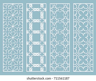 Decorative geometric line borders with repeating texture. Tribal ethnic arabic, indian, turkish ornament, bookmarks templates set. Isolated design elements. Stylized lace patterns collection