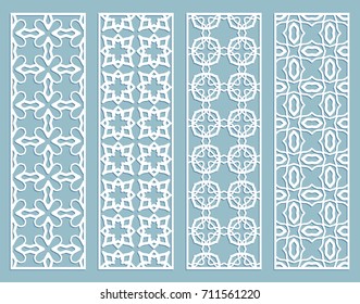 Decorative geometric line borders with repeating texture. Tribal ethnic arabic, indian, turkish ornament, bookmarks templates set. Isolated design elements. Stylized lace patterns collection