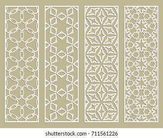 Decorative geometric line borders with repeating texture. Tribal ethnic arabic, indian, turkish ornament, bookmarks templates set. Isolated design elements. Stylized lace patterns collection