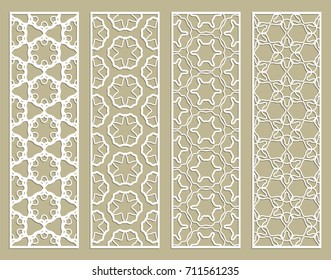 Decorative geometric line borders with repeating texture. Tribal ethnic arabic, indian, turkish ornament, bookmarks templates set. Isolated design elements. Stylized lace patterns collection