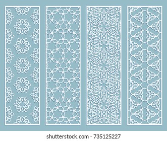 Decorative geometric line borders with repeating texture. Tribal ethnic arabic, indian, turkish ornament, bookmarks templates set. Isolated design elements. Stylized lace patterns collection