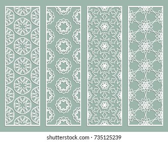 Decorative geometric line borders with repeating texture. Tribal ethnic arabic, indian, turkish ornament, bookmarks templates set. Isolated design elements. Stylized lace patterns collection