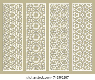 Decorative geometric line borders with repeating texture. Tribal ethnic arabic, indian, turkish ornament, bookmarks templates set. Isolated design elements. Stylized lace patterns collection
