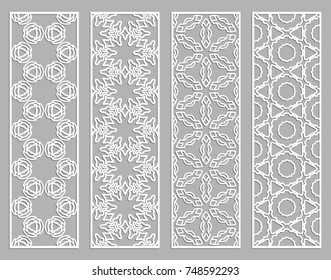 Decorative geometric line borders with repeating texture. Tribal ethnic arabic, indian, turkish ornament, bookmarks templates set. Isolated design elements. Stylized lace patterns collection