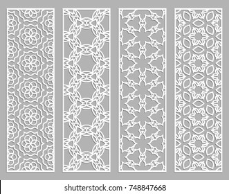 Decorative geometric line borders with repeating texture. Tribal ethnic arabic, indian, turkish ornament, bookmarks templates set. Isolated design elements. Stylized lace patterns collection