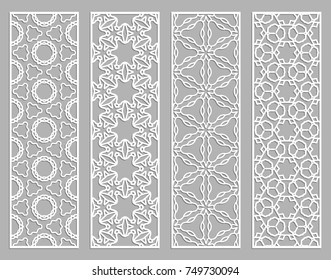 Decorative geometric line borders with repeating texture. Tribal ethnic arabic, indian, turkish ornament, bookmarks templates set. Isolated design elements. Stylized lace patterns collection