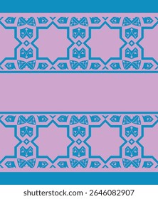 Decorative Geometric Line Floral Borders Repeating Texture in Blue and Pink Background.