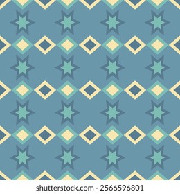 Decorative geometric ornament in blue and beige colors. Vector