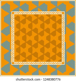 Decorative Geometric ornament with decorative border. Repeating sample figure and line. For modern interiors design, wallpaper, textile industry.