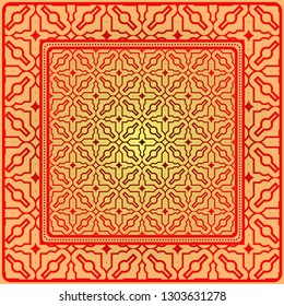 Decorative Geometric Ornament With Decorative Border. Repeating Sample Figure And Line. For Modern Interiors Design, Wallpaper, Textile Industry. Sunrise color.