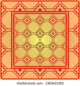 Decorative Geometric Ornament With Decorative Border. Repeating Sample Figure And Line. For Modern Interiors Design, Wallpaper, Textile Industry. Sunrise color.