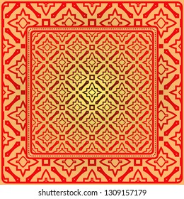 Decorative Geometric Ornament With Decorative Border. Repeating Sample Figure And Line. For Modern Interiors Design, Wallpaper, Textile Industry. Sunrise color.