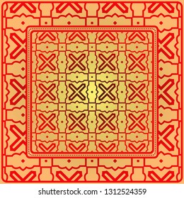 Decorative Geometric Ornament With Decorative Border. Repeating Sample Figure And Line. For Modern Interiors Design, Wallpaper, Textile Industry. Sunrise color.