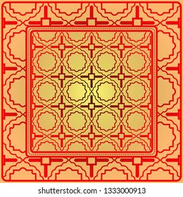 Decorative Geometric Ornament With Decorative Border. Repeating Sample Figure And Line. For Modern Interiors Design, Wallpaper, Textile Industry. Sunrise color.