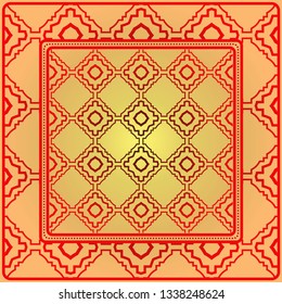Decorative Geometric Ornament With Decorative Border. Repeating Sample Figure And Line. For Modern Interiors Design, Wallpaper, Textile Industry. Sunrise color.