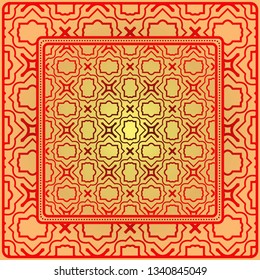Decorative Geometric Ornament With Decorative Border. Repeating Sample Figure And Line. For Modern Interiors Design, Wallpaper, Textile Industry. Sunrise color.