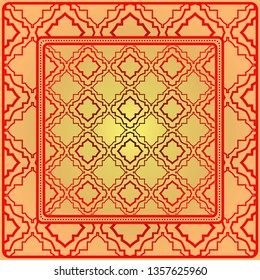Decorative Geometric Ornament With Decorative Border. Repeating Sample Figure And Line. For Modern Interiors Design, Wallpaper, Textile Industry. Sunrise color.