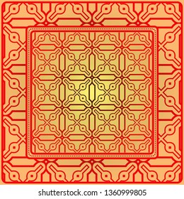 Decorative Geometric Ornament With Decorative Border. Repeating Sample Figure And Line. For Modern Interiors Design, Wallpaper, Textile Industry. Sunrise color.
