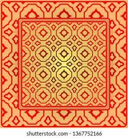 Decorative Geometric Ornament With Decorative Border. Repeating Sample Figure And Line. For Modern Interiors Design, Wallpaper, Textile Industry. Sunrise color.
